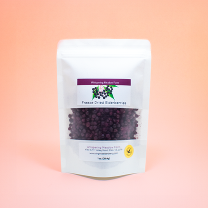 Product Image: 1 ounce bag of Freeze Dried Elderberries. Virginia Elderberry.